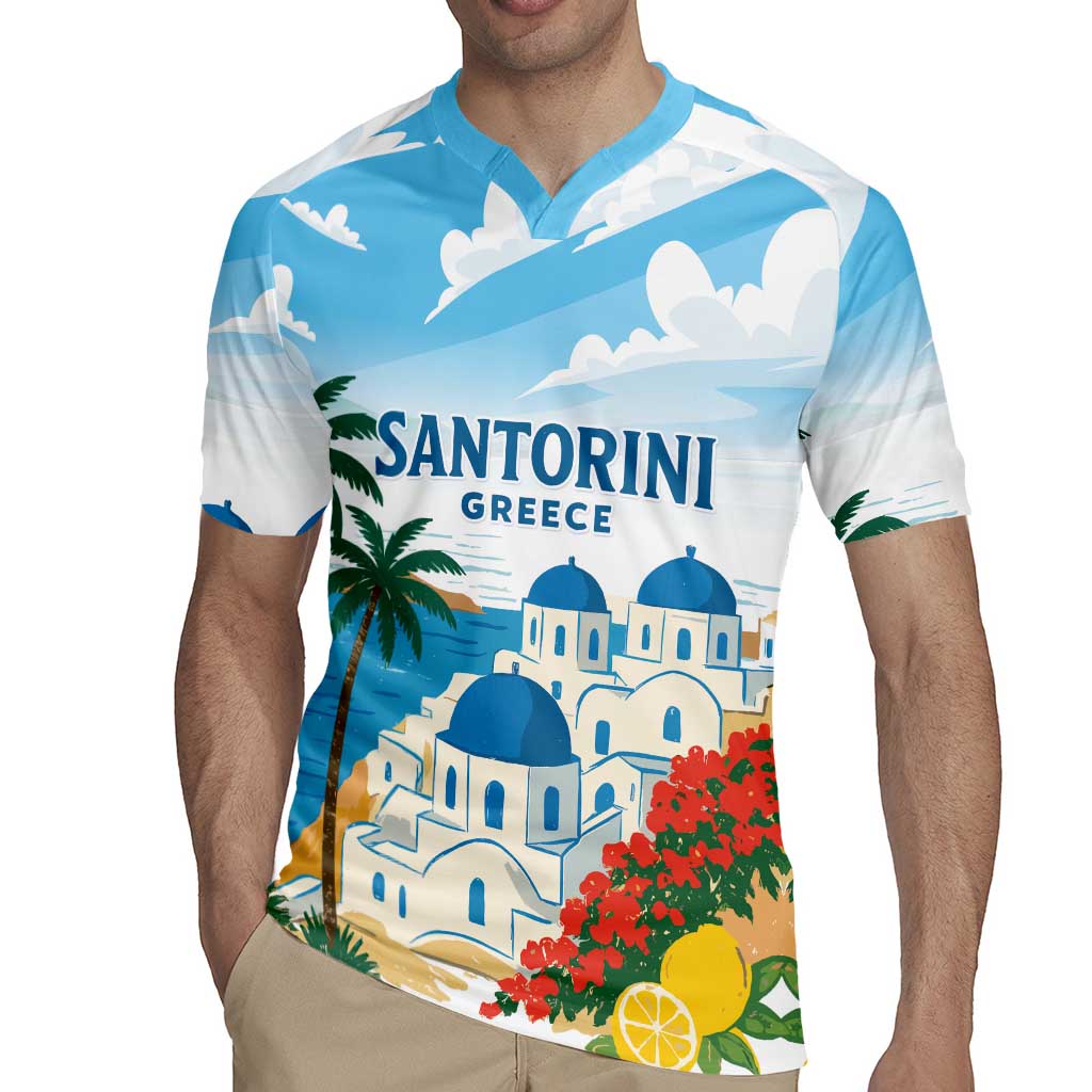 Greece Santorini Personalized Rugby Jersey Greek Island Blue Dome Architecture Art