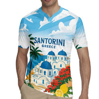 Greece Santorini Personalized Rugby Jersey Greek Island Blue Dome Architecture Art