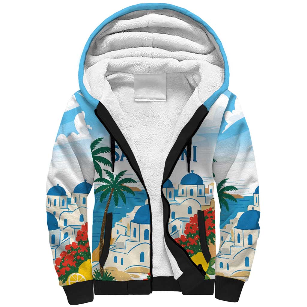 Greece Santorini Personalized Sherpa Hoodie Greek Island Blue Dome Architecture Art