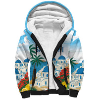 Greece Santorini Personalized Sherpa Hoodie Greek Island Blue Dome Architecture Art