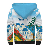 Greece Santorini Personalized Sherpa Hoodie Greek Island Blue Dome Architecture Art