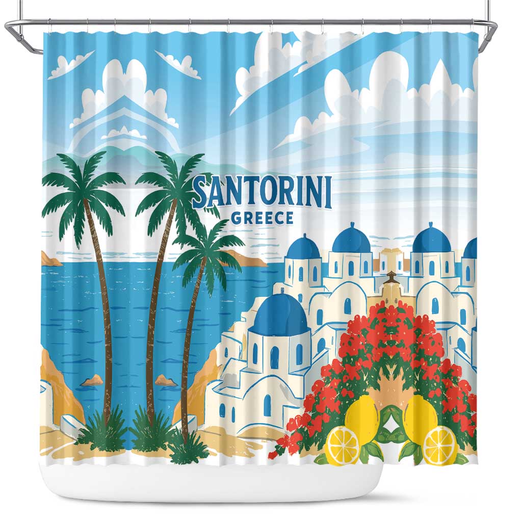 Greece Santorini Shower Curtain Greek Island Blue Dome Architecture Art