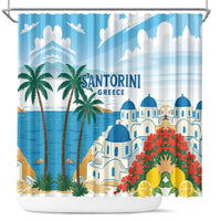 Greece Santorini Shower Curtain Greek Island Blue Dome Architecture Art