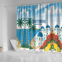 Greece Santorini Shower Curtain Greek Island Blue Dome Architecture Art