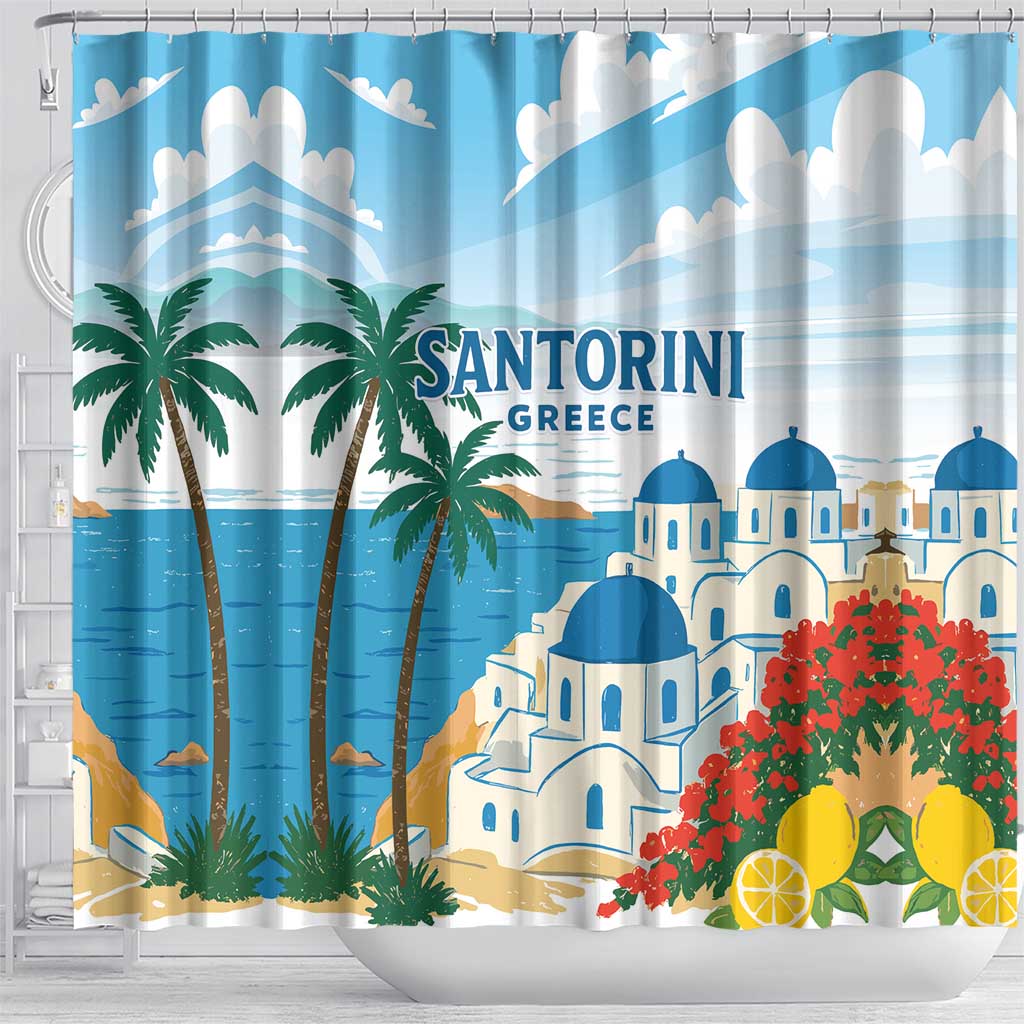 Greece Santorini Shower Curtain Greek Island Blue Dome Architecture Art
