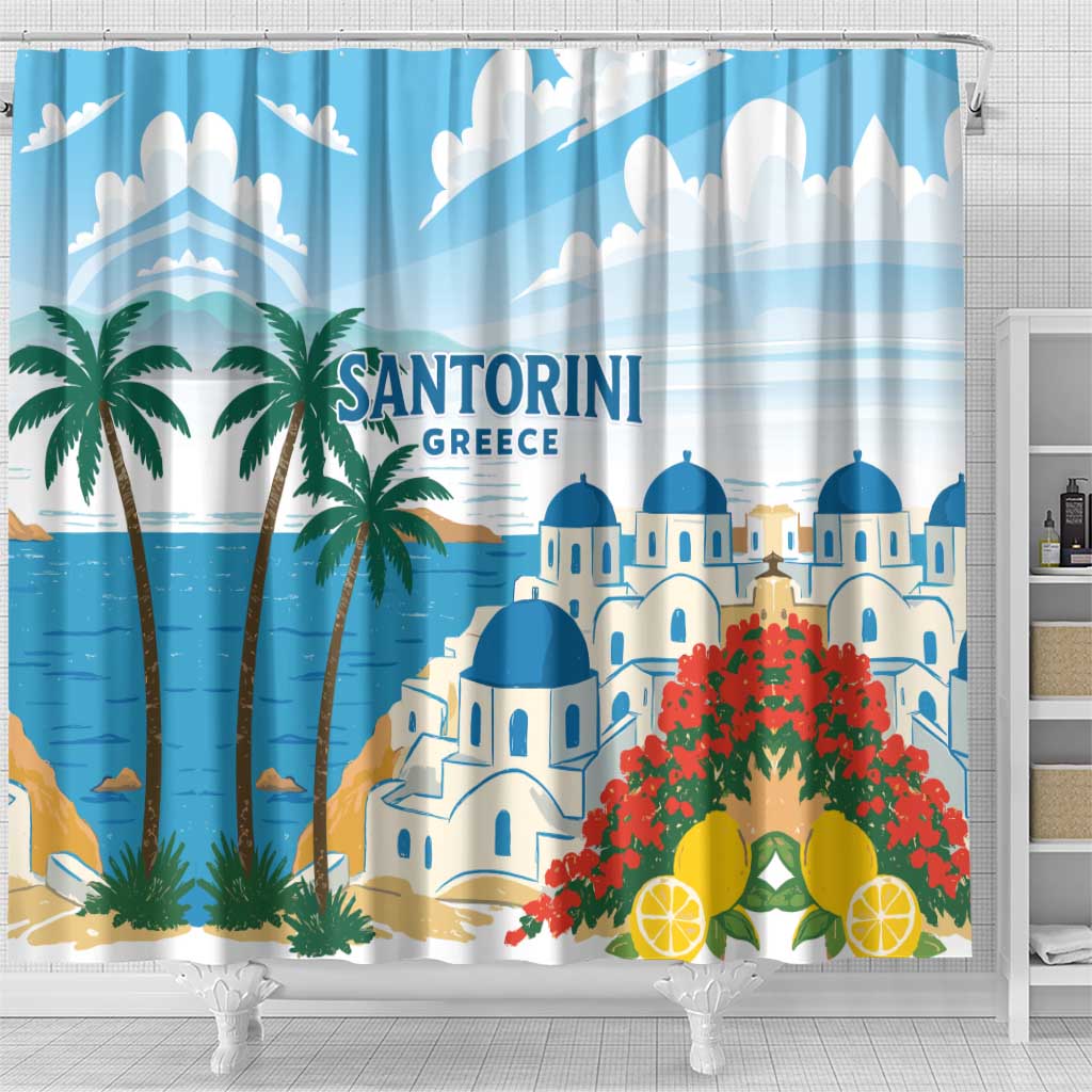 Greece Santorini Shower Curtain Greek Island Blue Dome Architecture Art