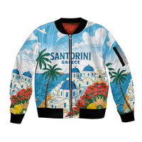 Greece Santorini Personalized Sleeve Zip Bomber Jacket Greek Island Blue Dome Architecture Art