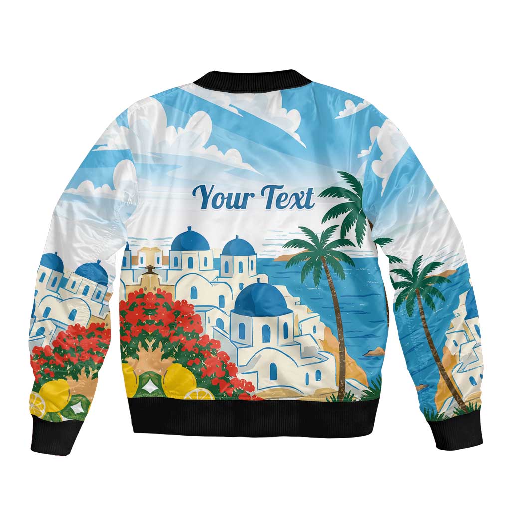 Greece Santorini Personalized Sleeve Zip Bomber Jacket Greek Island Blue Dome Architecture Art