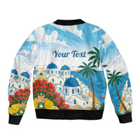 Greece Santorini Personalized Sleeve Zip Bomber Jacket Greek Island Blue Dome Architecture Art