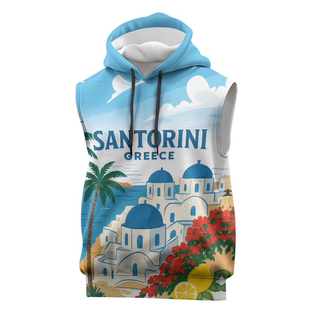 Greece Santorini Personalized Sleeveless Hoodie Greek Island Blue Dome Architecture Art