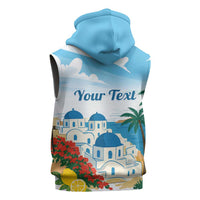 Greece Santorini Personalized Sleeveless Hoodie Greek Island Blue Dome Architecture Art