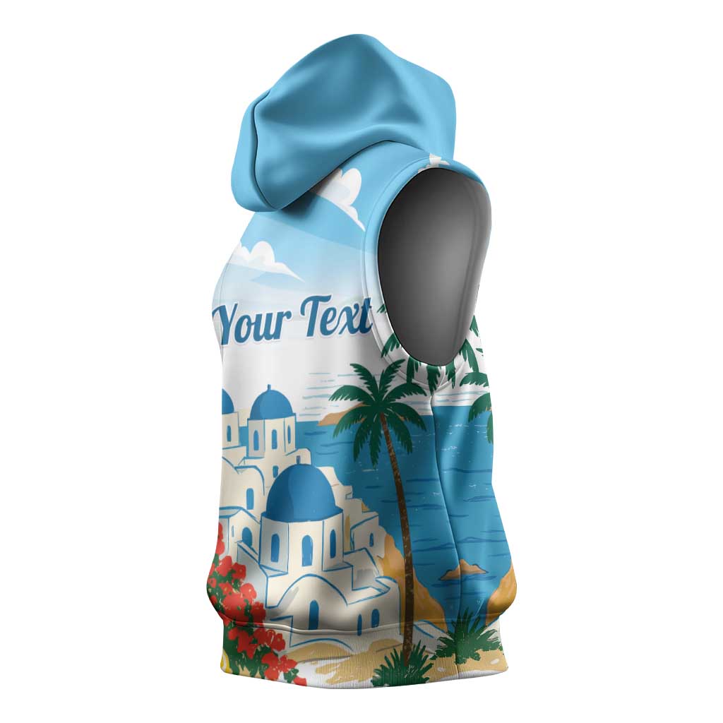 Greece Santorini Personalized Sleeveless Hoodie Greek Island Blue Dome Architecture Art
