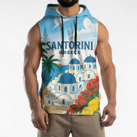 Greece Santorini Personalized Sleeveless Hoodie Greek Island Blue Dome Architecture Art