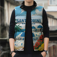Greece Santorini Personalized Sleeveless Puffer Jacket Greek Island Blue Dome Architecture Art