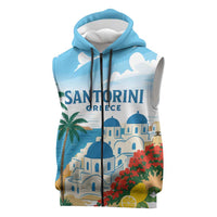 Greece Santorini Personalized Sleeveless Zip Hoodie Greek Island Blue Dome Architecture Art