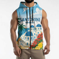 Greece Santorini Personalized Sleeveless Zip Hoodie Greek Island Blue Dome Architecture Art