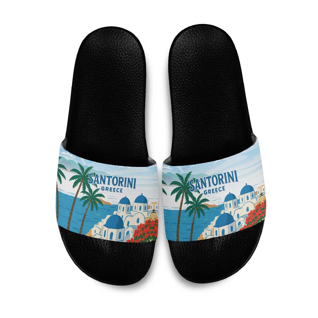 Greece Santorini Slide Sandals Greek Island Blue Dome Architecture Art