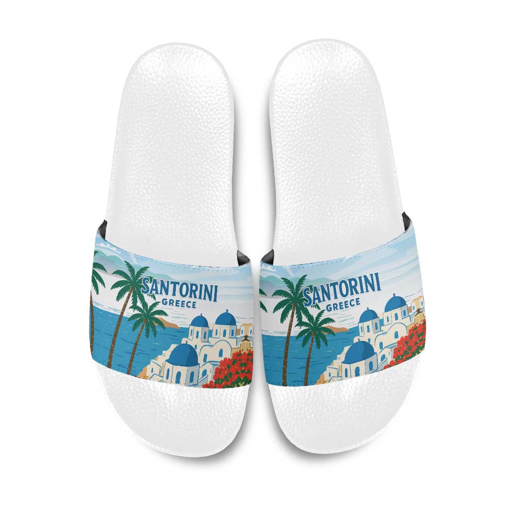 Greece Santorini Slide Sandals Greek Island Blue Dome Architecture Art