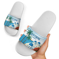 Greece Santorini Slide Sandals Greek Island Blue Dome Architecture Art