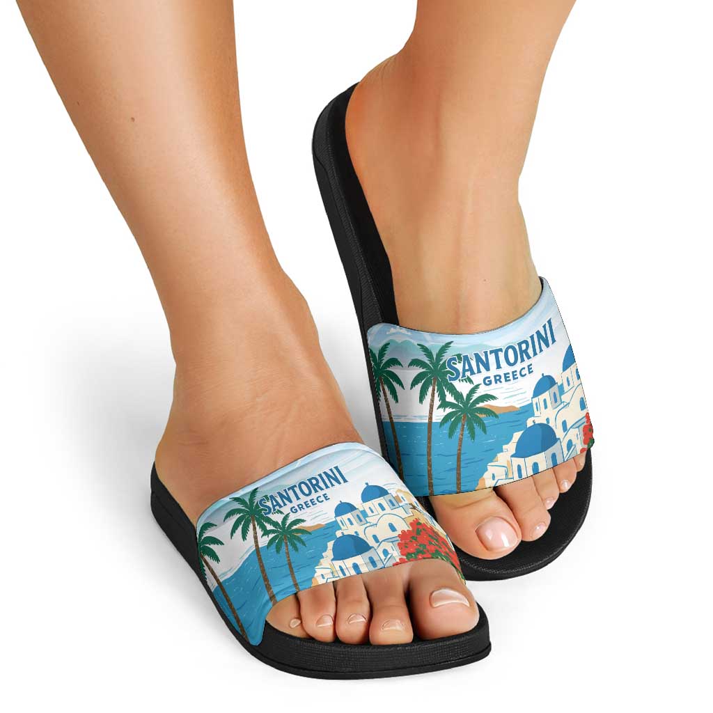 Greece Santorini Slide Sandals Greek Island Blue Dome Architecture Art