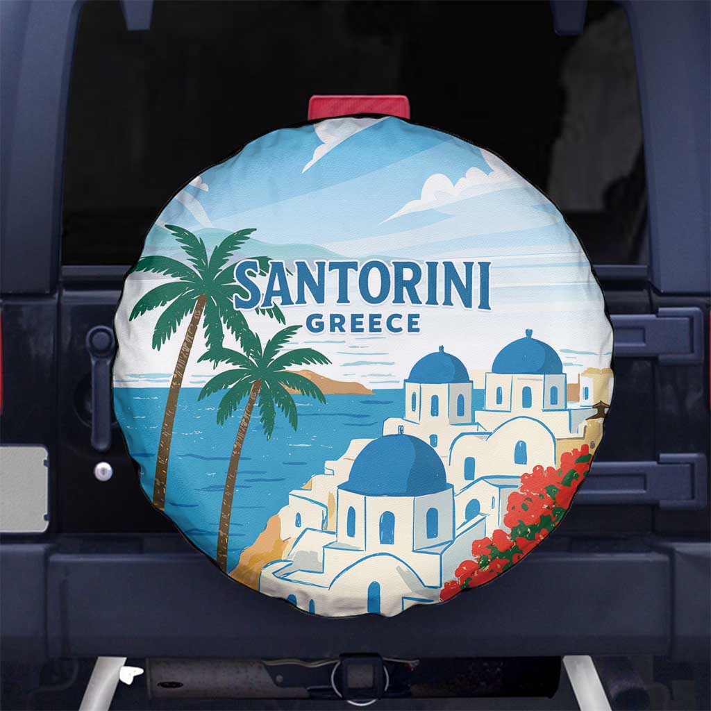 Greece Santorini Spare Tire Cover Greek Island Blue Dome Architecture Art