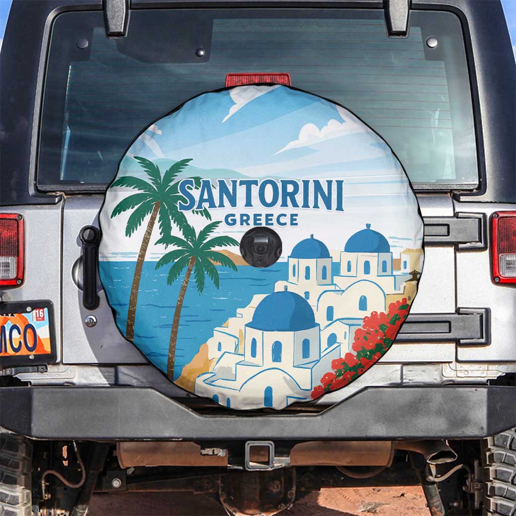 Greece Santorini Spare Tire Cover Greek Island Blue Dome Architecture Art