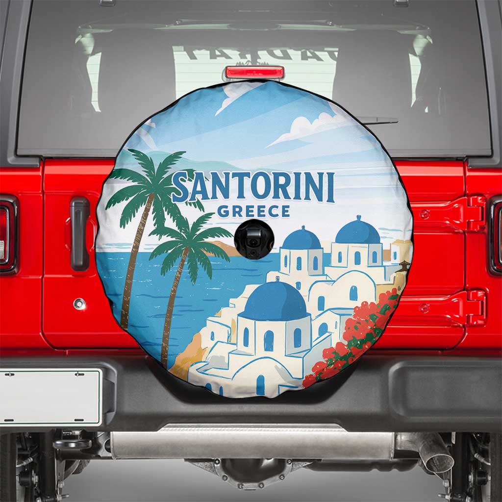 Greece Santorini Spare Tire Cover Greek Island Blue Dome Architecture Art