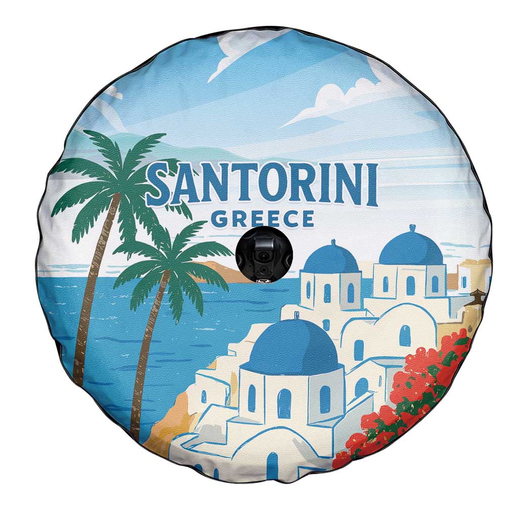 Greece Santorini Spare Tire Cover Greek Island Blue Dome Architecture Art