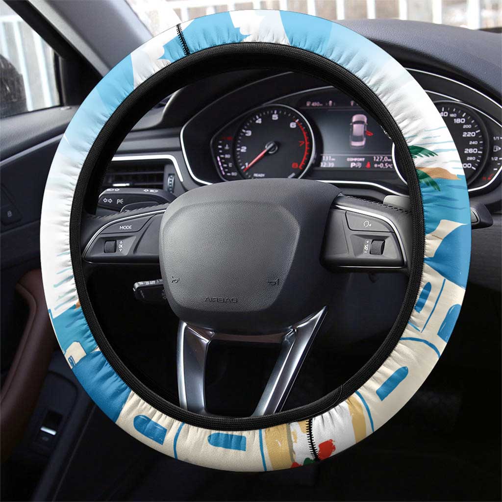 Greece Santorini Steering Wheel Cover Greek Island Blue Dome Architecture Art