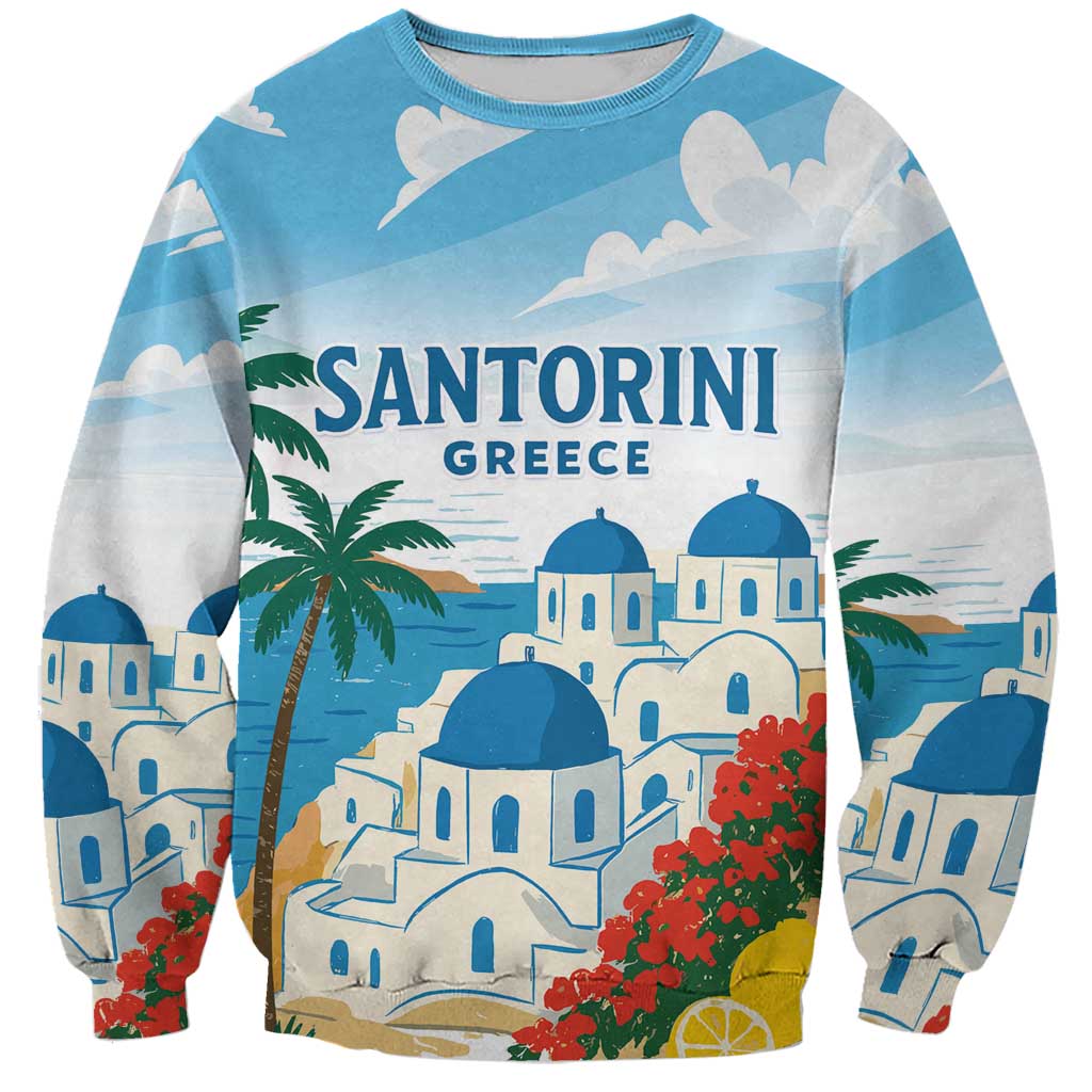 Greece Santorini Personalized Sweatshirt Greek Island Blue Dome Architecture Art