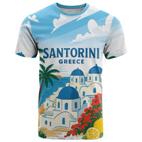 Greece Santorini Personalized T Shirt Greek Island Blue Dome Architecture Art