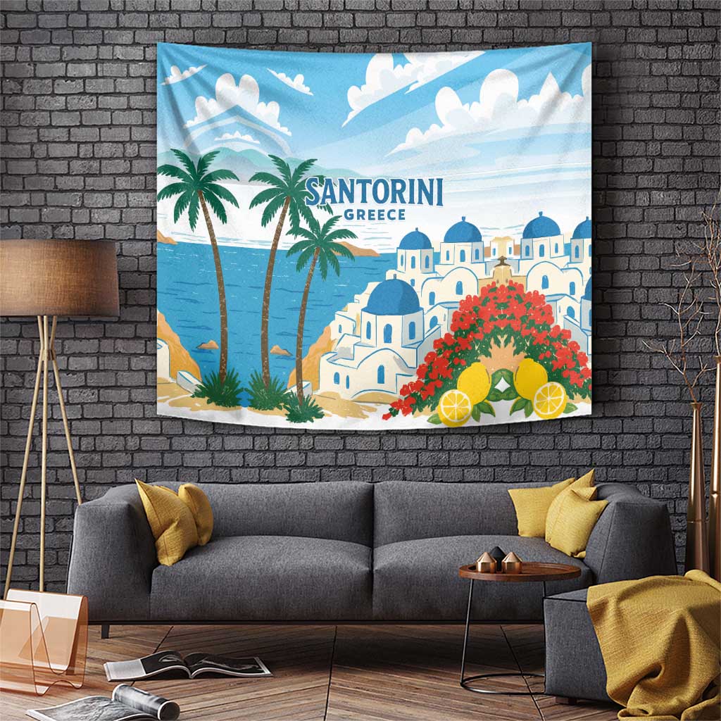 Greece Santorini Tapestry Greek Island Blue Dome Architecture Art