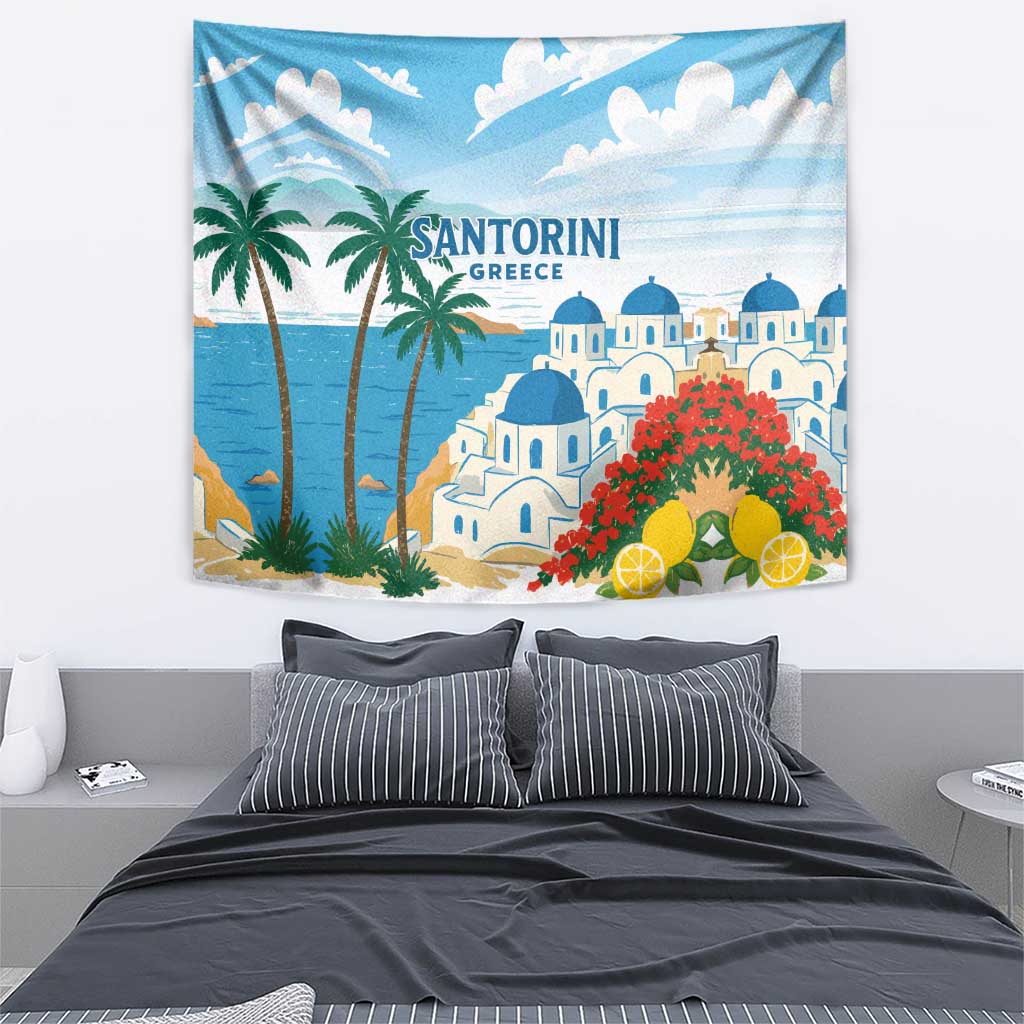Greece Santorini Tapestry Greek Island Blue Dome Architecture Art