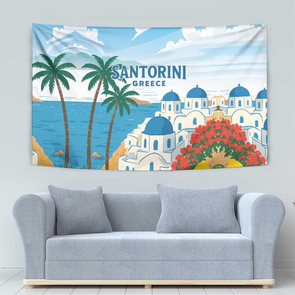 Greece Santorini Tapestry Greek Island Blue Dome Architecture Art