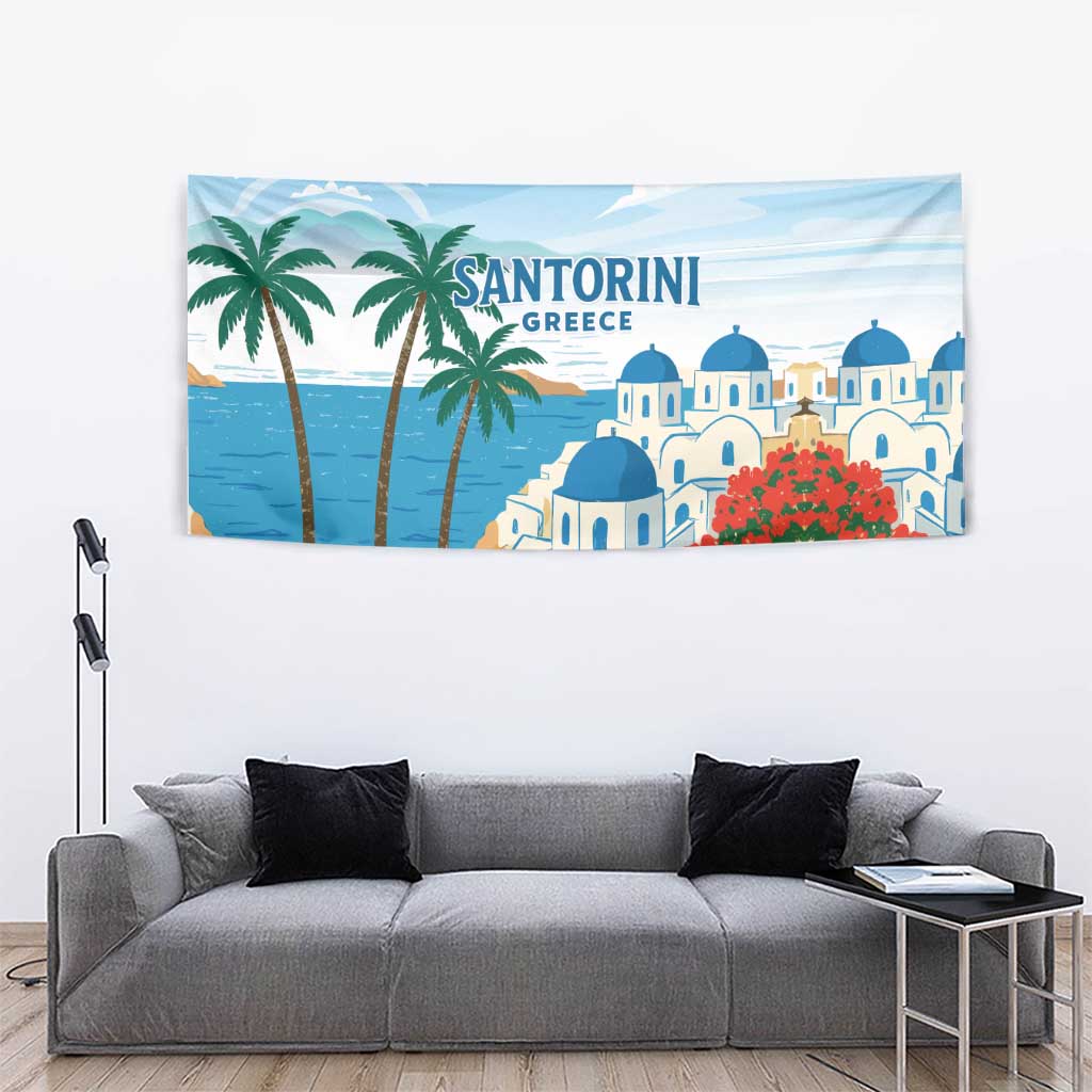 Greece Santorini Tapestry Greek Island Blue Dome Architecture Art