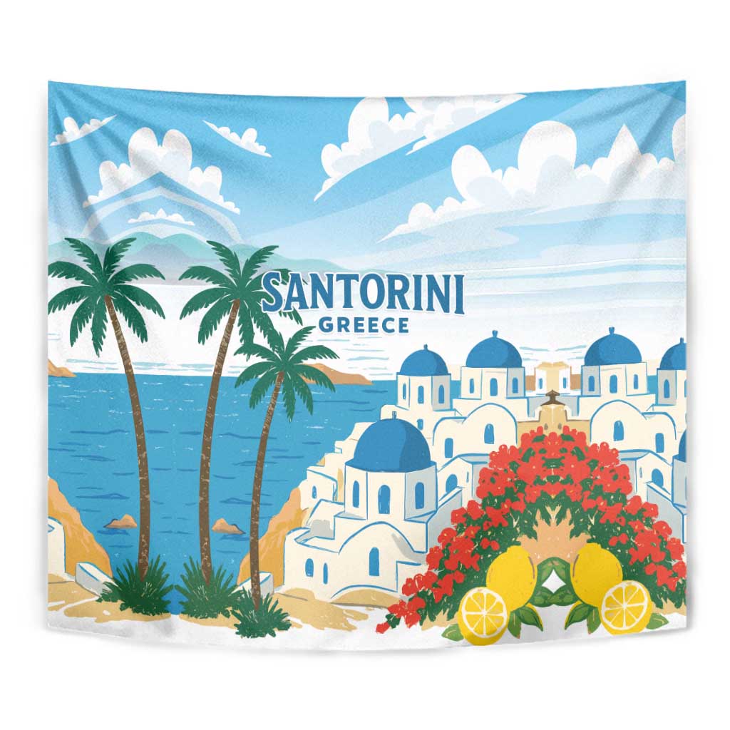 Greece Santorini Tapestry Greek Island Blue Dome Architecture Art