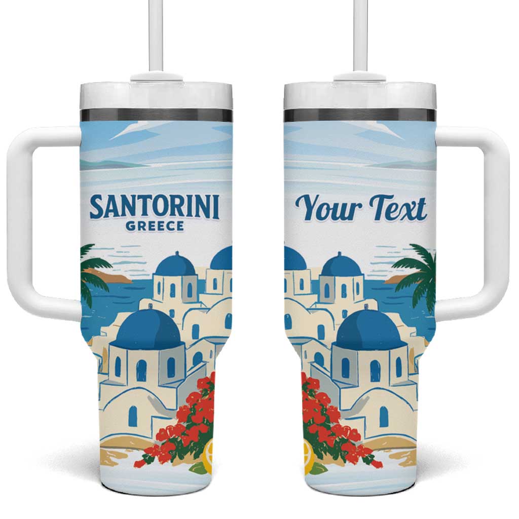 Greece Santorini Personalized Tumbler With Handle Greek Island Blue Dome Architecture Art