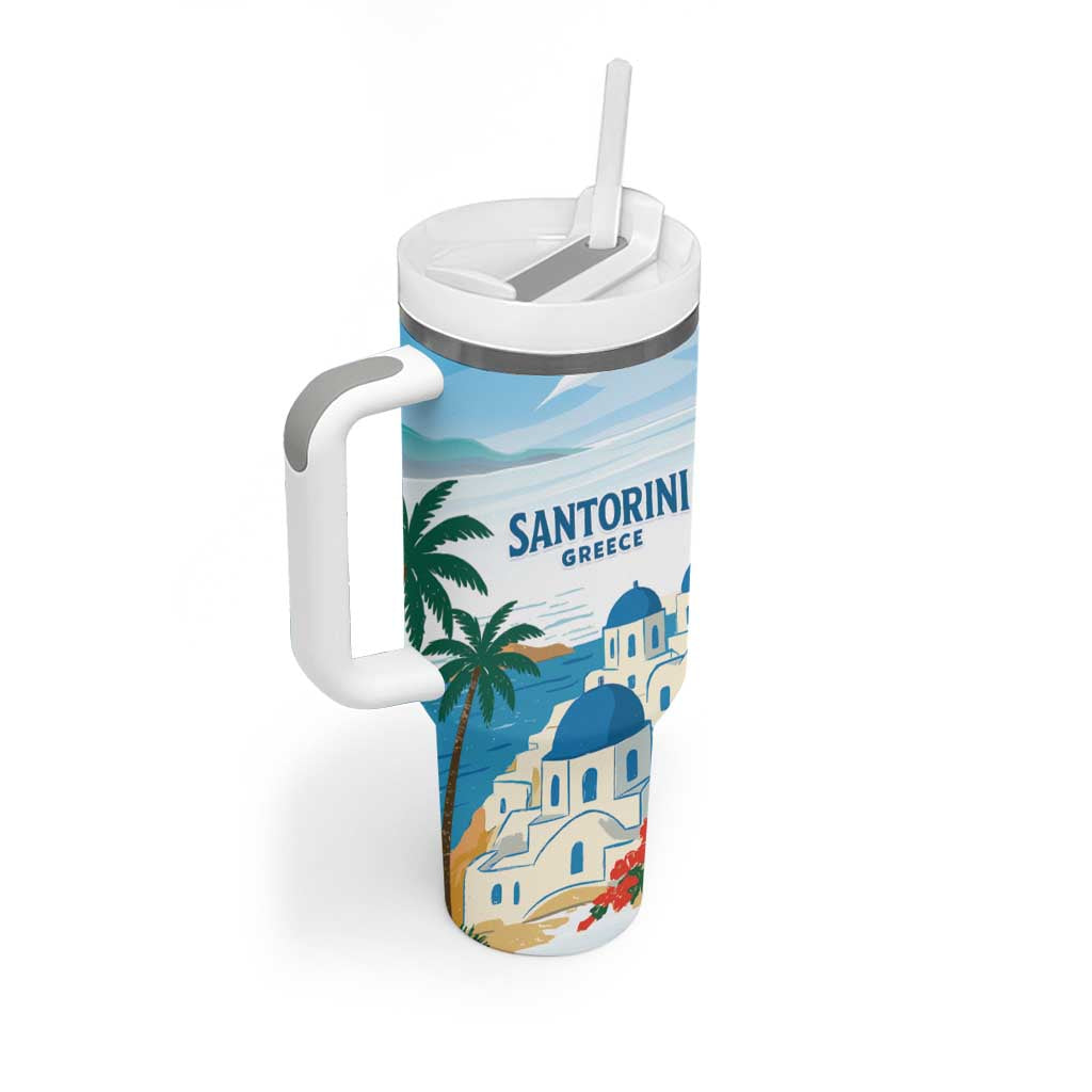 Greece Santorini Personalized Tumbler With Handle Greek Island Blue Dome Architecture Art