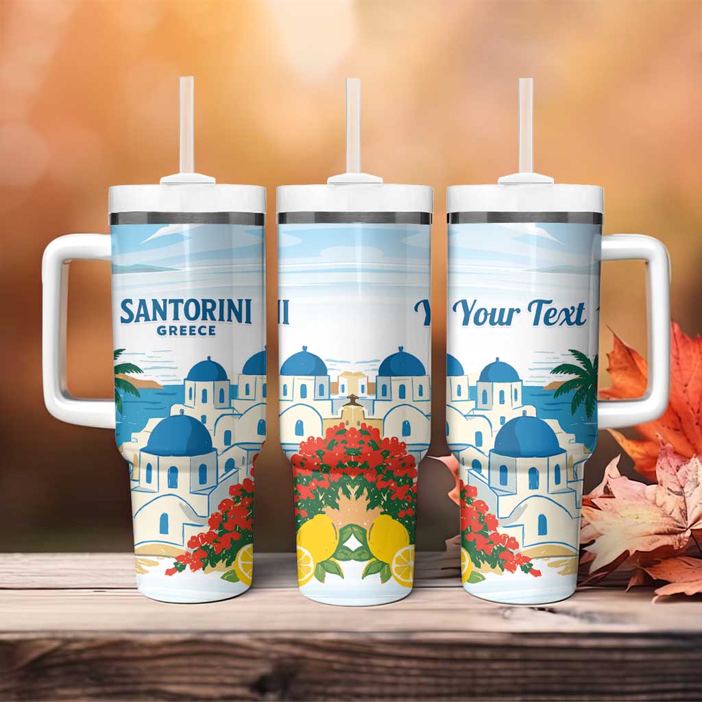 Greece Santorini Personalized Tumbler With Handle Greek Island Blue Dome Architecture Art