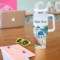 Greece Santorini Personalized Tumbler With Handle Greek Island Blue Dome Architecture Art
