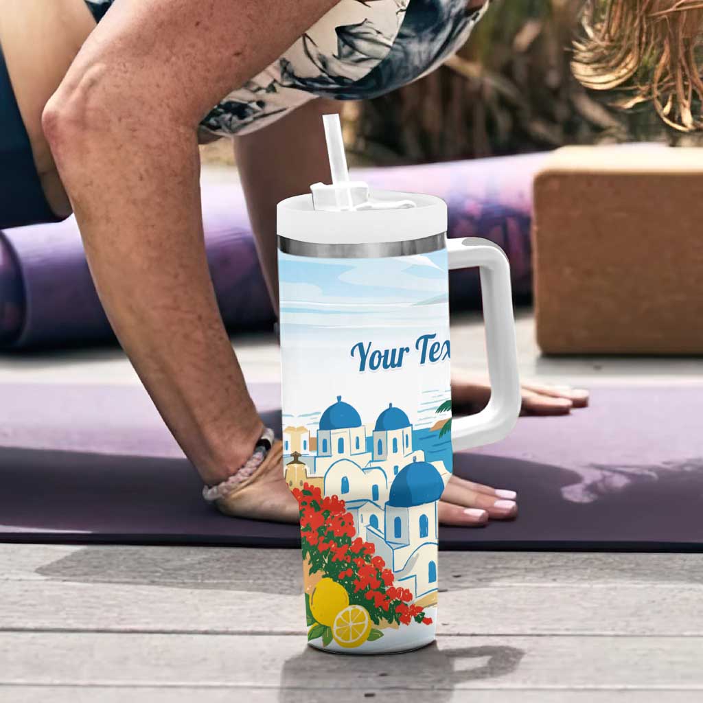 Greece Santorini Personalized Tumbler With Handle Greek Island Blue Dome Architecture Art