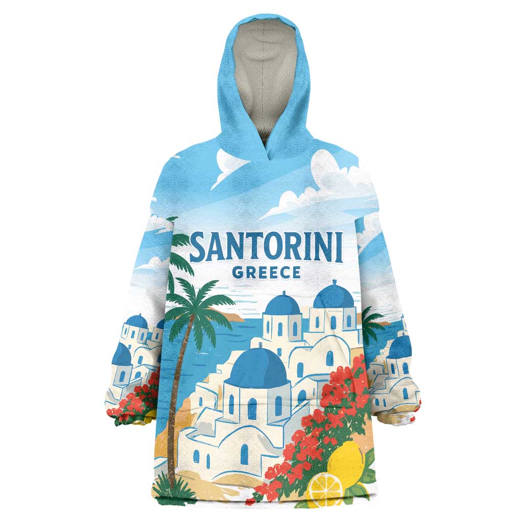 Greece Santorini Personalized Wearable Blanket Hoodie Greek Island Blue Dome Architecture Art