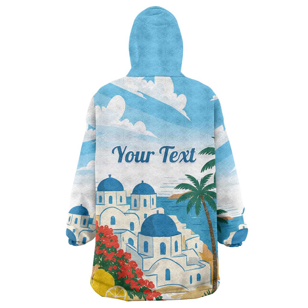 Greece Santorini Personalized Wearable Blanket Hoodie Greek Island Blue Dome Architecture Art