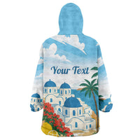 Greece Santorini Personalized Wearable Blanket Hoodie Greek Island Blue Dome Architecture Art