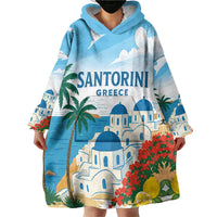 Greece Santorini Personalized Wearable Blanket Hoodie Greek Island Blue Dome Architecture Art