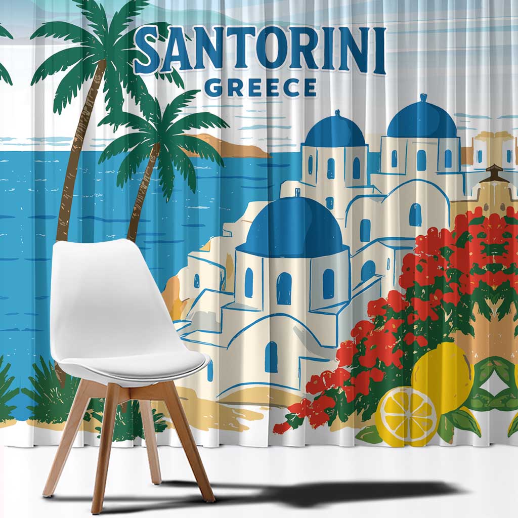 Greece Santorini Window Curtain Greek Island Blue Dome Architecture Art