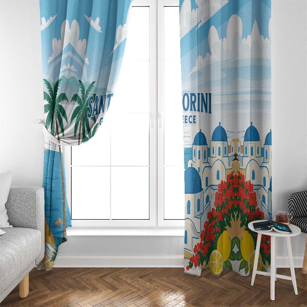 Greece Santorini Window Curtain Greek Island Blue Dome Architecture Art