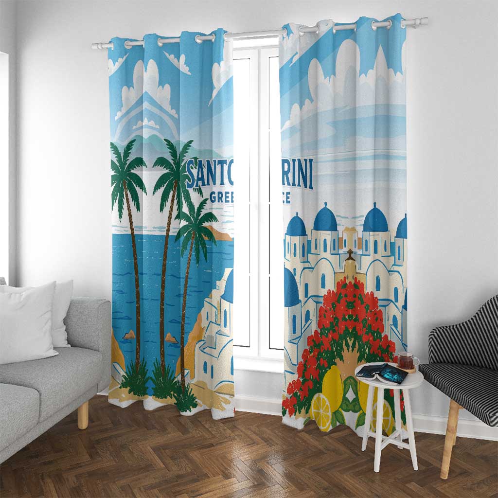 Greece Santorini Window Curtain Greek Island Blue Dome Architecture Art