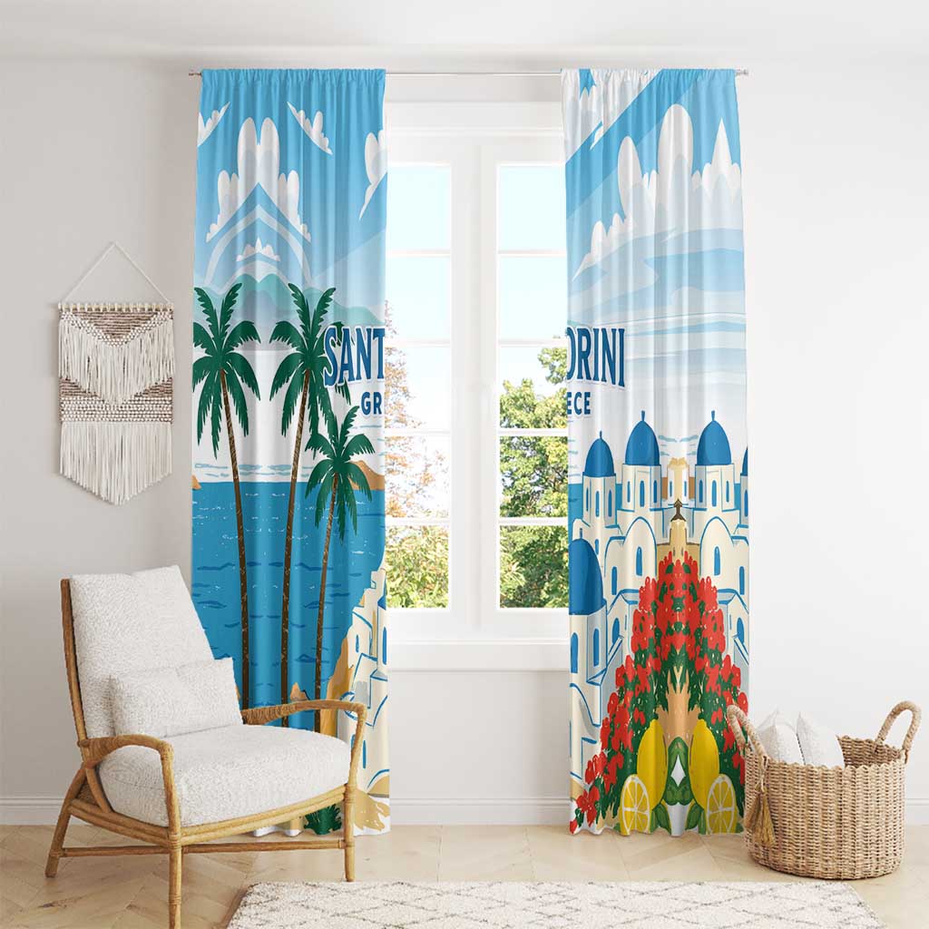 Greece Santorini Window Curtain Greek Island Blue Dome Architecture Art
