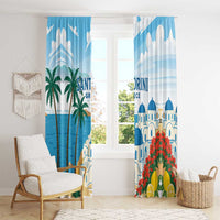 Greece Santorini Window Curtain Greek Island Blue Dome Architecture Art